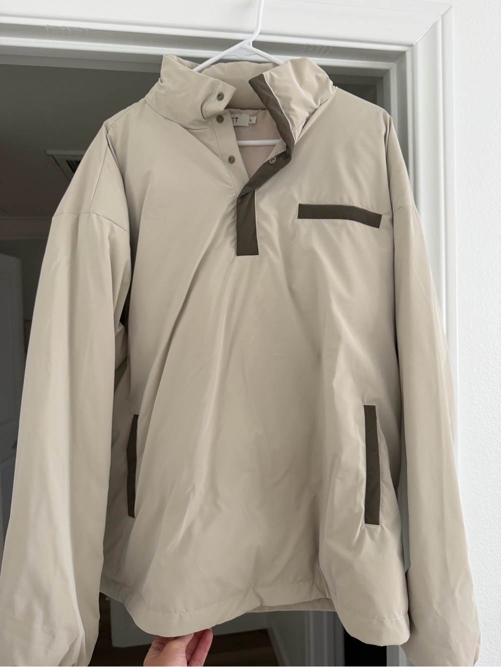 SET Active Beige Pullover Puffer with olive tan Trim